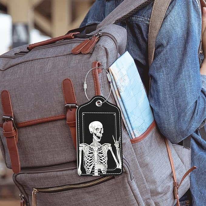 Luggage Tags for Suitcase, 2 Pack PU Leather Travel Cruise Luggage Tag with Privacy Flap, Name ID Label and Metal Loop for Women Men Girls Suitcase Baggage Bag Backpack, Stay Optimistic