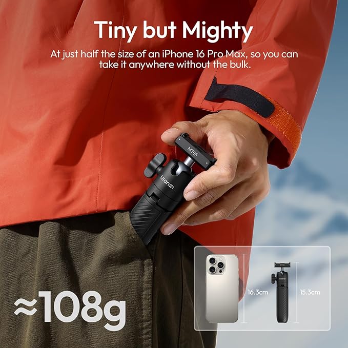 ULANZI MT66 Magnetic Mini Extension Rod Tripod for DJI Osmo Action 5 Pro/4/3/Osmo 360, with Backpack Velcro Strap for Vlog Video Recording, Multi-Modes Backpack Clip/Selfie Stick/Handle Grip