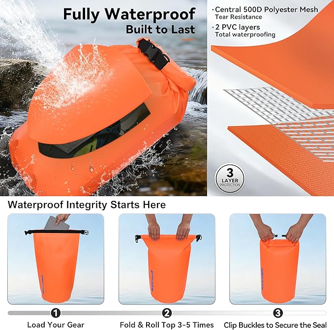 MARCHWAY Floating Waterproof Dry Bag Backpack 5L/10L/20L/30L/40L, Roll Top Sack Keeps Gear Dry for Kayaking, Rafting, Boating, Swimming, Camping, Hiking, Beach, Fishing