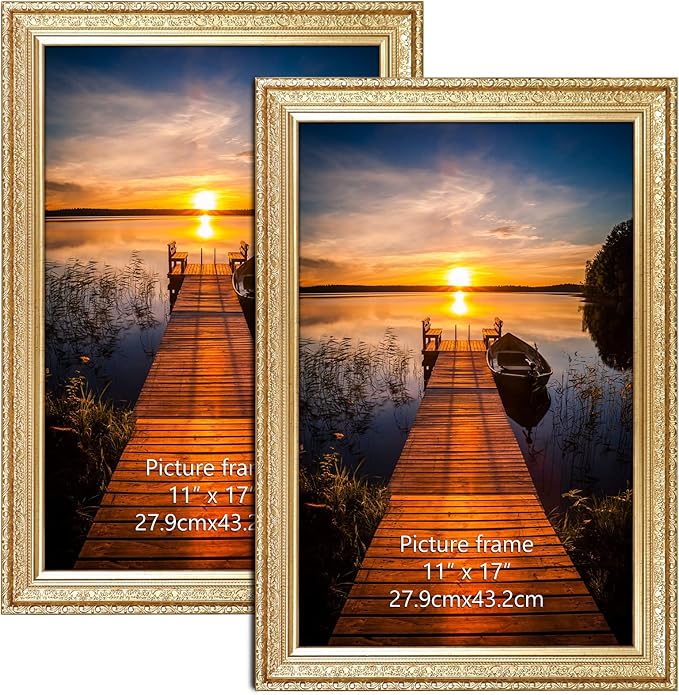 Edenseelake 11x17 Picture Frames Set of 2, Vintage Gold 11 x 17 Poster Frame for Wall Hanging Vertical and Horizontal