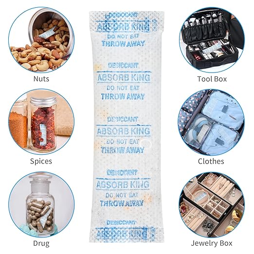 Silica Gel Packs – 150 Packs 5 Gram Desiccant Packs, Moisture Absorbers for Food Storage with Color Indicating, Premium Food Grade Silica Packets for Spices, Jewelry, Shoes, Electronics