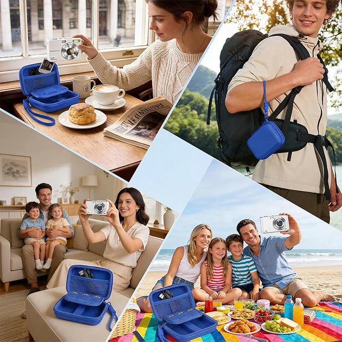Digital Camera Case for CAMKORY/KODAK PIXPRO FZ45/FZ55/Canon IXUS 285 HS/AbergBest/Sony DSCW800/DSCW830 - Small Travel Compact Camera Holder with Mesh Pocket for SD Card & Accessories (Royal Blue)