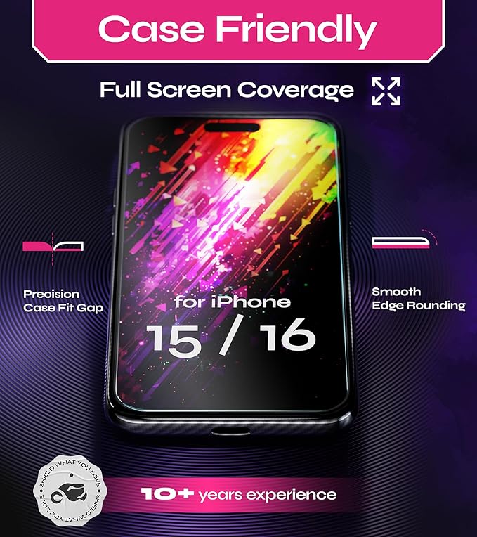 Defenslim Screen Protector for iPhone 15/16 (2Pack), Easy Auto-Align Install Kit, 6.1" Tempered Glass, 9H Hardness, Ultra HD Clear, Case Friendly, EasyShield