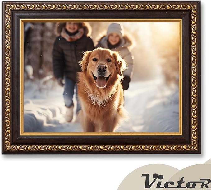 VictoR Picture Frame Chagall 6x8 Black Gold - Vintage Picture Frames with Shutterproof Acrylic Glass - 6 x 8 Photo Frame - Black Picture Frames - Antique