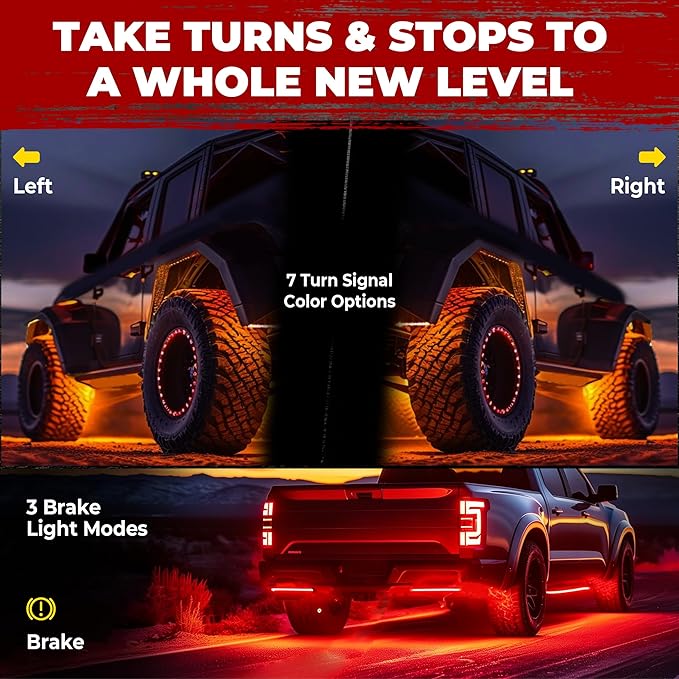 4 Pods Five Sided RGB Rock Lights for Trucks Jeep UTV SUV ATV Golf Cart, Multi Chasing Color App/Remote Control Led Rock Lights with Music Mode, Waterproof Exterior Underglow Kits for Cars