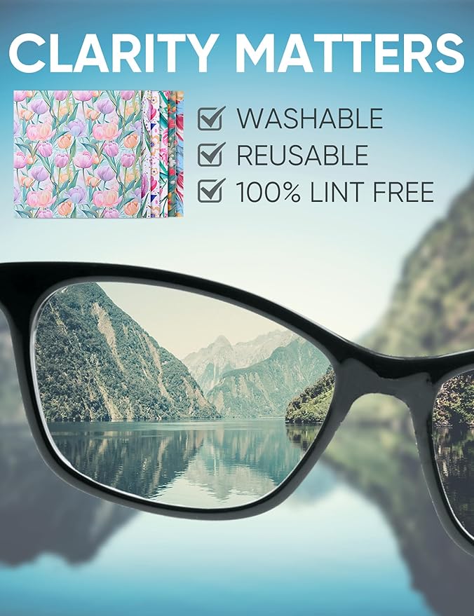 6PCS Thickened Glasses Cleaning Cloth Elegant Flower Design Microfiber Cleaning Cloth, Multi-Colored Eyeglass Lens Cleaning Cloths, Soft Wipes for Reusable Eyeglass and Phone Screens (Tulips)