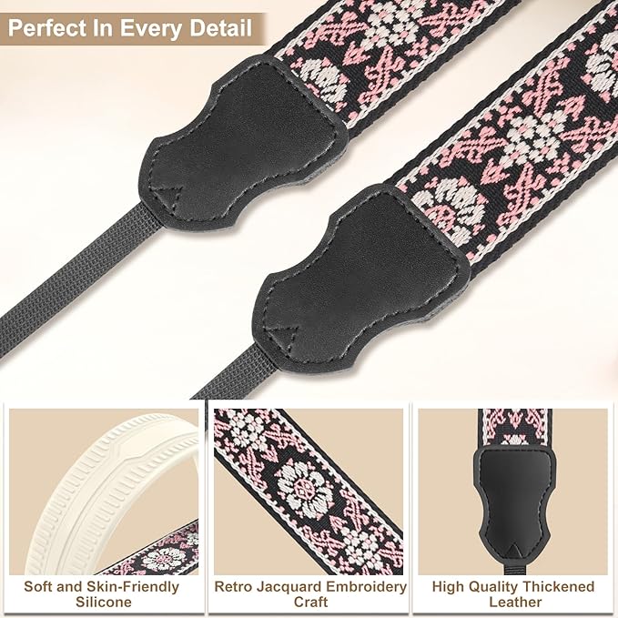 Neck Strap Silicone Camera Straps - Padded Camera Strap, 1.5" Wide Adjustable Nylon Shoulder Strap - Compatible with Canon, Nikon, Sony, and More DSLR and Mirrorless Cameras (Off White)