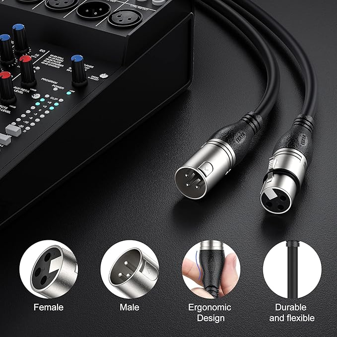 EBXYA XLR Cable 35ft 2 Packs - Premium Balanced Microphone Cable with 3-Pin XLR Male to Female Mic Speaker Cable, Black