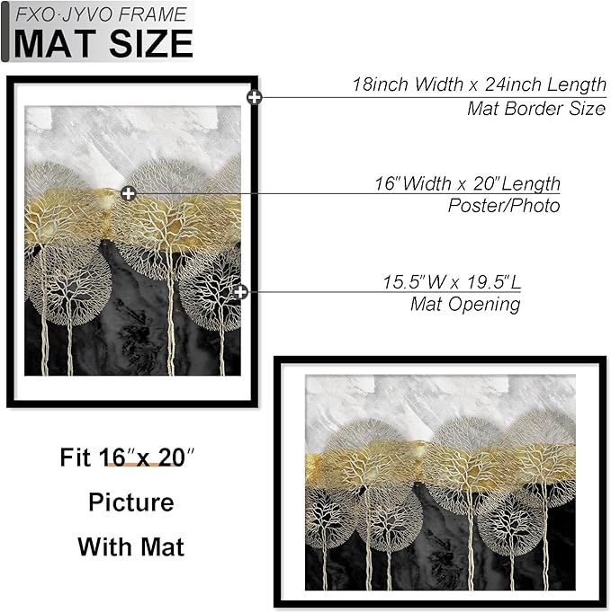 18x24 Picture Frame Set of 3, Display Poster 16x20 with Mat or 18 x 24 Without Mat, Light Weight and High Transparent 18 by 24 Frame for Wall - 3 Pack/Black/18 x24