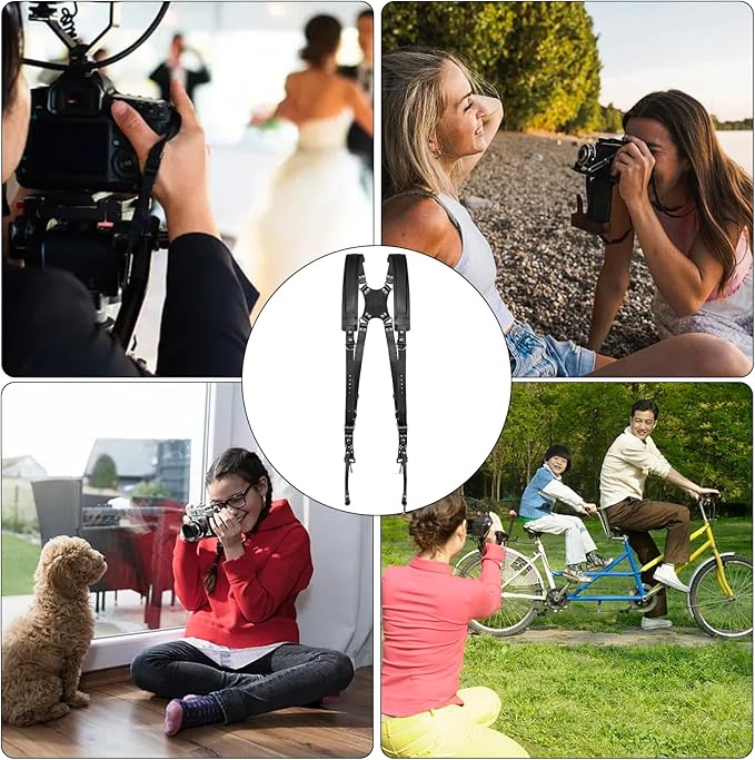 KINGTAIXIN Camera Harness, Dual Camera Harness for Photographers, Leather Camera Strap for Two-Cameras for DSLR/SLR Strap