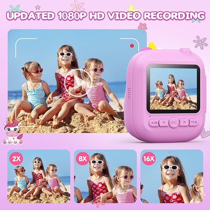 Kids Camera Instant Print, 12MP & 1080P Instant Camera for Kids with 32G Card & Print Paper, Selfie Digital Video for Toddler,Christmas Birthday Gifts for Girls Boy Age 3-12 (Purple)