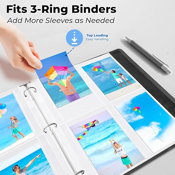 Dunwell Photo Sleeves for 3-Ring Binder, (3.5x5, 10 Pack) for 80 Pictures, Each Photo Page Holds 8 Pictures or 4 Seed Packets, Acid-Free Poly Plastic 3.5 x 5 Album Refill Pages