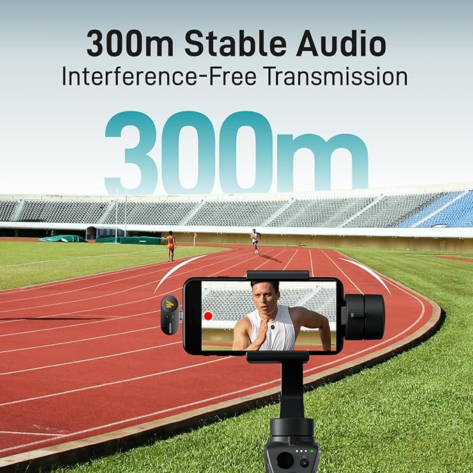 MAONO Wireless Lavalier Microphone for iPhone/Android/Camera/PC, Mini Lapel Mic with 48khz 24bit, Voice Filter, Noise Cancellation, 30h Battery, USB-C/Lightning Plug for Video Recording - Wave T5
