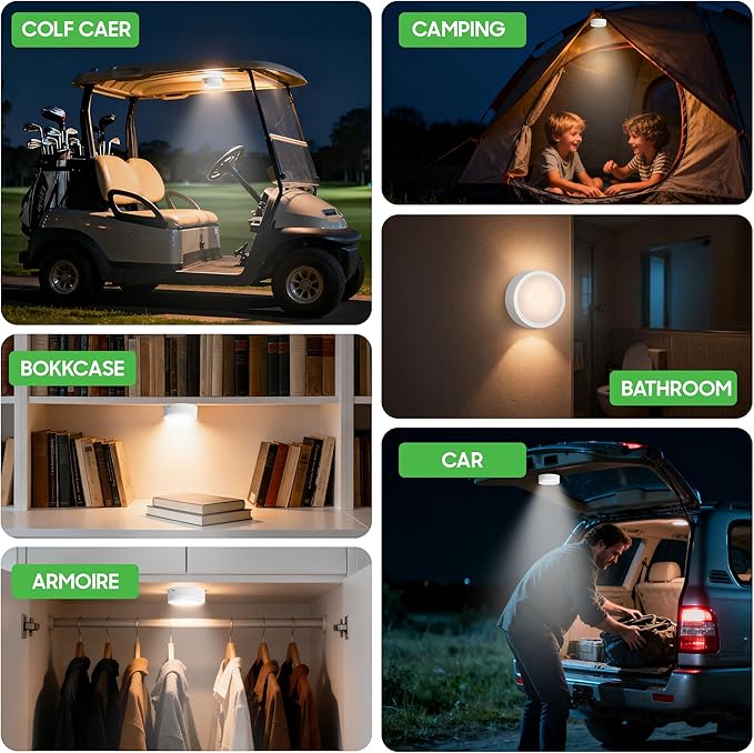 10L0L Universal Golf Cart Dome Light for EZGO Club Car Yamaha UTV, Wireless Lighting USB Rechargeable L E D Touch Car Dome Light Can Stick Anywhere, Great Golf Gifts (White) (1, RGB White)