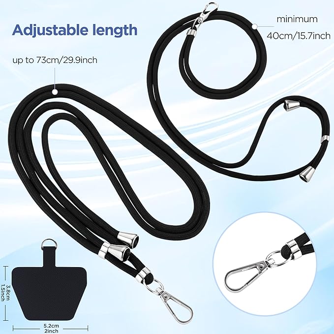CACOE Phone Lanyard-2 PCS Adjustable Neck Strap,Universal Crossbody Multifuctional Cell Phone Lanyards Compatible with Most Smartphones(Black+Light Blue)