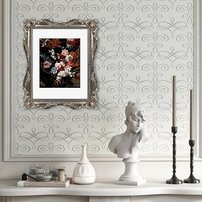 Silver Ornate 11x14 Picture Frame with Mat for 8x10 or 11x14 Photos, Real Glass, Vintage Baroque Victorian Frames for Wall Display