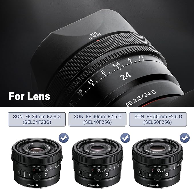 JJC Bayonet Square Lens Hood Shade for Sony FE 24mm f/2.8 G SEL24F28G, FE 50mm F/2.5 G SEL50F25G, FE 40mm F/2.5 G Lens SEL40F25G, Replaces Sony ALC-SH165 ALC-SH166 Lens Hood, No Vignetting