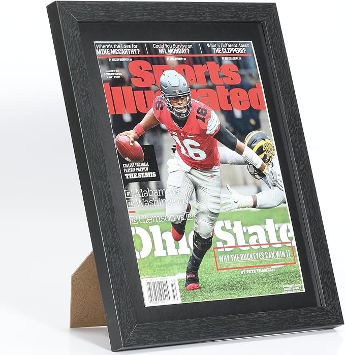 JupDec Sports Magazine Frame, Premium Wood Display Case for 8" x 10.5" Magazines, Wall Mount or Tabletop Stand, Layered Design with Positioning Mat, Perfect for Sports, Fashion & Home Decor