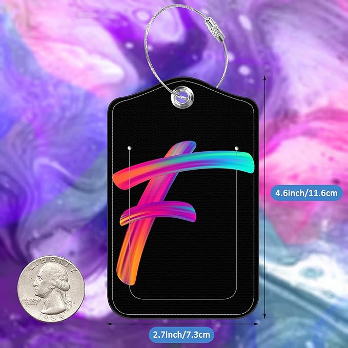 Luggage Tags for Suitcase,2 Pack Neon Colorful Letters Luggage Tags,Leather Baggage Tags Identifiers with Privacy Name Address Labels and Metal Loop for Women Men Girls Travel,Letter F