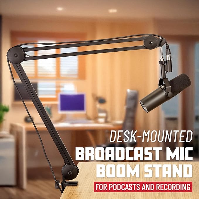 Gator Frameworks Deluxe Spring-loaded Desk-Mounted Microphone Boom Arm for Broadcasts, Podcasts, Content Creation, Live Streaming, & Similar Applications (GFWMICBCBM1000)