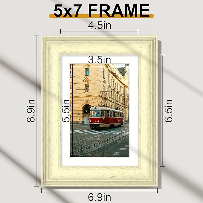 Vittanly 5x7 Picture Frames Set of 2, Ornate Vintage Photo Frame for Wall or Tabletop, Display 4x6 Pictures with Mat or 5x7 without Mat, Beige