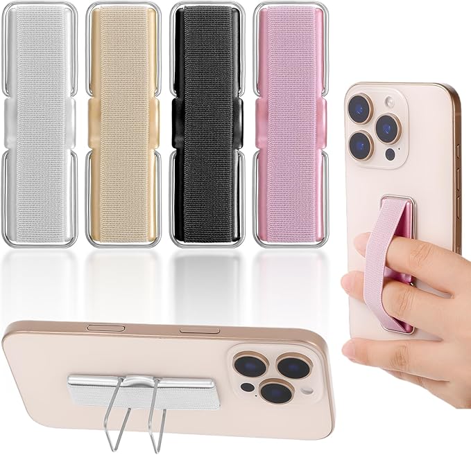 Phone Strap Grip Holder, Phone Finger Strap Slim Adhesive Flat Cellphone Stand Handle Kickstand Case with Elastic Finger Loop for Most Smartphones and Cell Phone Case