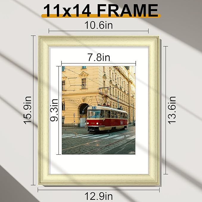 Vittanly 11x14 Picture Frames Set of 2, Ornate Vintage Photo Frame for Wall or Tabletop, Display 8x10 Pictures with Mat or 11x14 without Mat, Beige