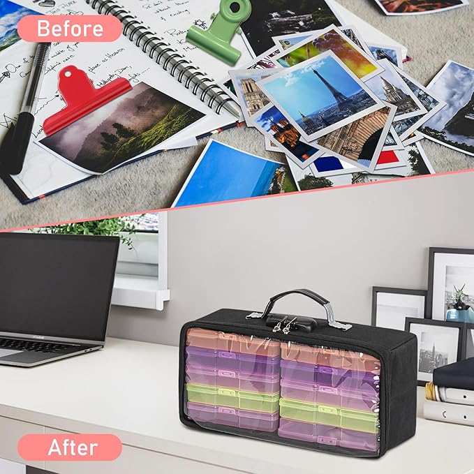 IBVIVIC Photo Storage Box with 10 Inner 4" x 6" Photo Case (Multiple Colors), Photo Box Organizer with Lock, Portable Photo Storage Containers with Transparent Cover