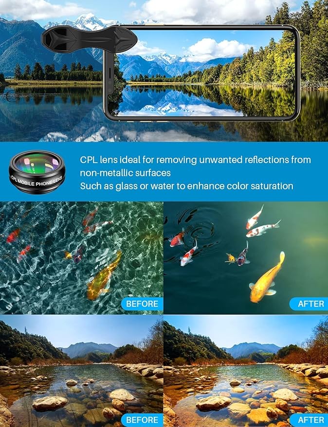 MIAO LAB 10 in 1 Cell Phone Camera Lens Kit, Wide Angle Lens & Macro Lens+Fisheye Lens+Telephoto Lens+CPL/Flow/Radial/Star Filter+Kaleidoscope 3/6 Lens for iPhone Samsung Sony and Most of Smartphone