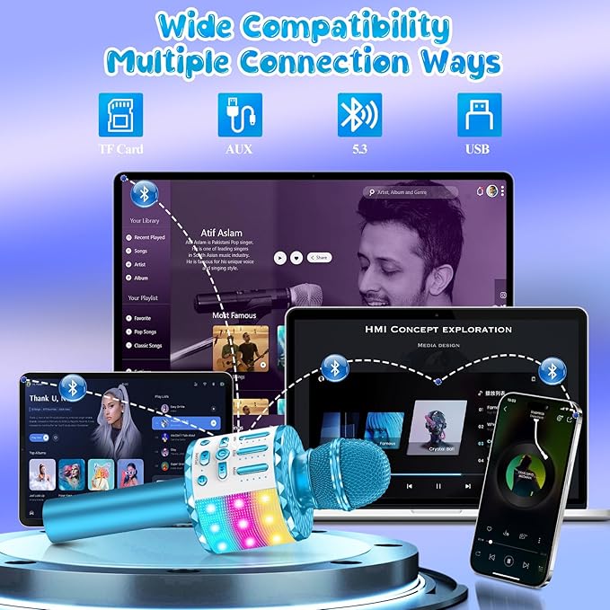 Karaoke Microphone Toys for Kids, Wireless Bluetooth Mic with Lights & Speaker, Portable Home KTV Player System, Perfect Birthday Party for 3-12 Year Old Boys & Girls