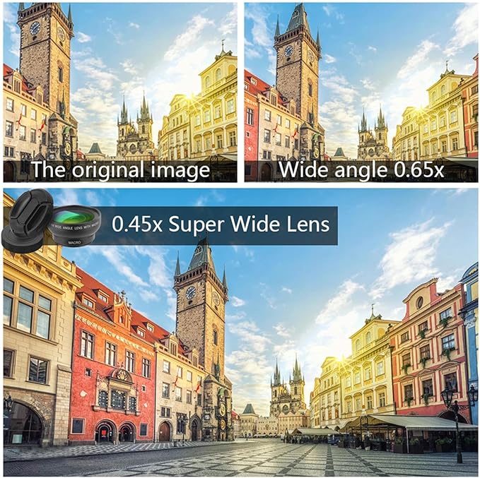 Clip On Phone Lens – 0.45x Wide Angle 15x Macro, Durable ABS Aluminum Alloy Build, Optical Lens Attachment, Compact Portable Design | Perfect for Smartphone Photography Macro Shots Landscape Travel