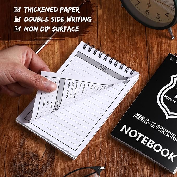 Teling 8 Packs Public Safety Police Field Interview Notebook Report Notepad for Law Enforcement Officer Gifts Ticket Book Notebook Cop Interview Equipment Accessories, 70 Sheets/ 140 Pages