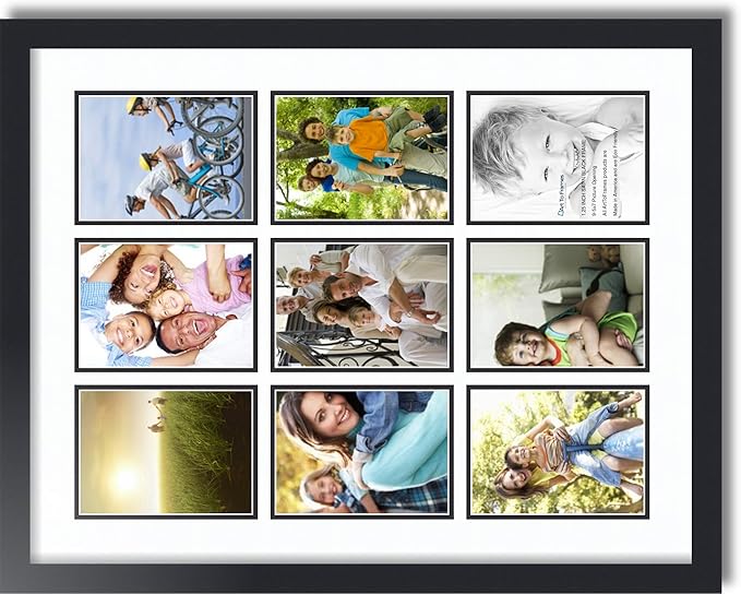 ArtToFrames Collage Photo Frame Double Mat with 9 - 5x7 Openings and Satin Black Frame