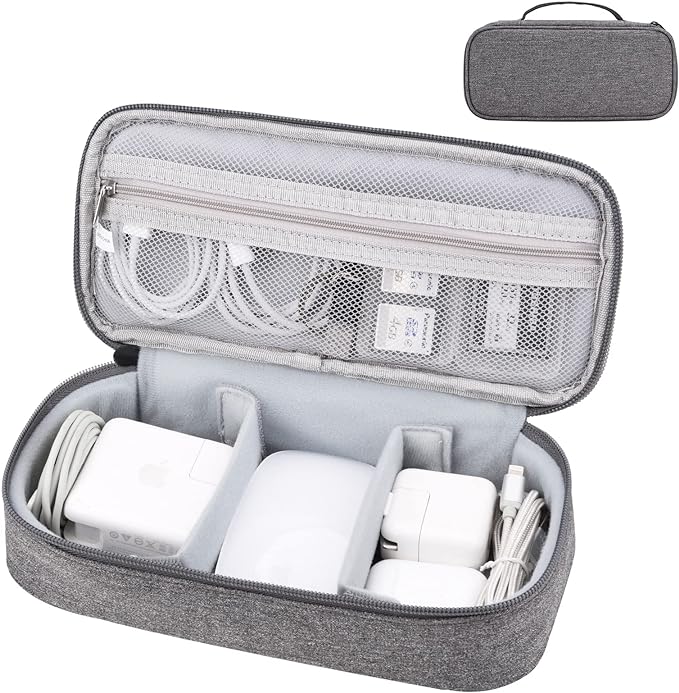 Tech Organizer Travel Case, Electronics Carrying Pouch Bag for Cable, Charger & Cords (Dark Grey)
