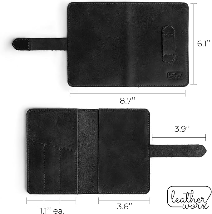 Leather Worx, Rustic Cover for Field Notes (3.5 x 5.5 in. Notebook not Included) with Pen Slots, Protective Storage for Journal, Full Grain Leather, Handmade (Charcoal Black)