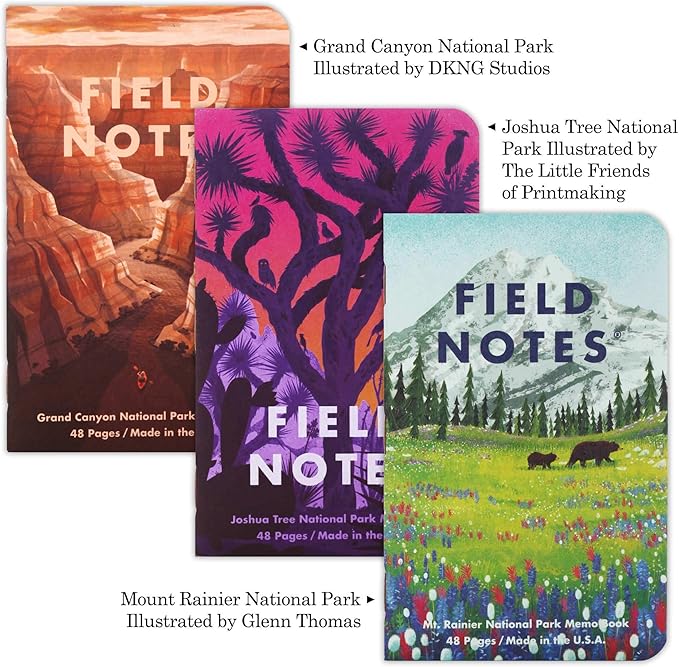 Field Notes: National Parks Series (Series B - Grand Canyon, Joshua Tree, Mount Rainier) - Graph Paper Memo Book 3-Pack - 3.5 x 5.5 Inch