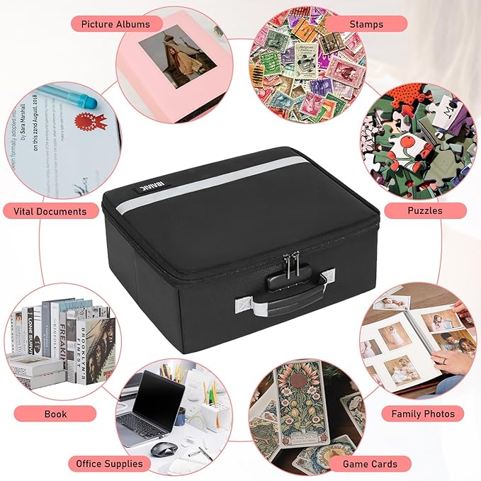 IBVIVIC Fire-resistant Photo Storage Box, Photo Organizer with Lock, Portable Photo Storage Containers Suitable for Storing 18pcs 4" x 6" Photo Cases (Box Only)