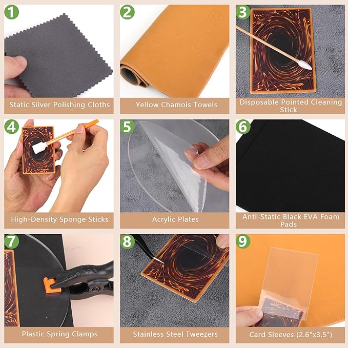 238 Pcs Card Cleaning Kit, Trading Card Cleaning Kit & Sports Card Flattening Kit, Card Care and Repair Tool Accessories for Card Collector with User Manual