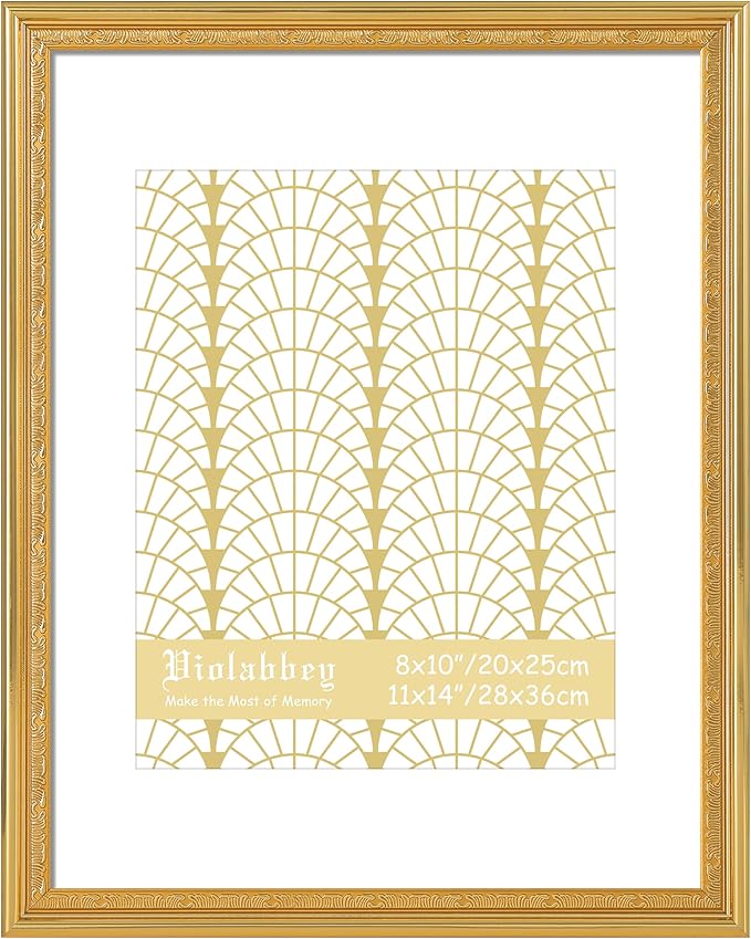 VIOLABBEY 11x14 Gold Picture Frame, Display 8x10 Photo with Mat or 11x14 without Mat, Ornate Vintage 11 x 14 Gold Frame for Wall Decor or Tabletop Display