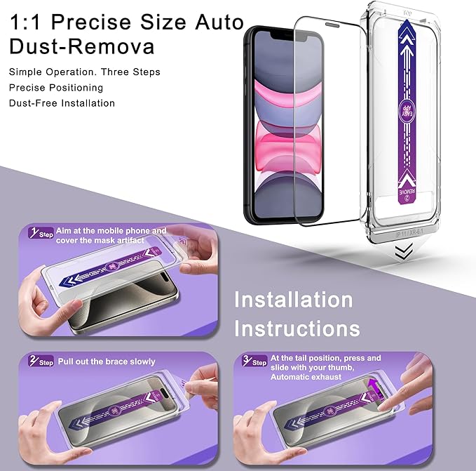 CHRYSHA 2 Pack Screen Protector for iPhone 11 / iPhon XR, 9H Tempered Glass, Full Coverage, Anti-Fingerprint, Auto Dust-Elimination, No Bubble, Easy Installation