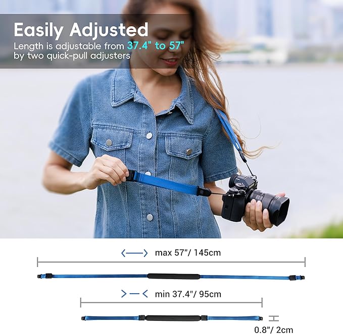 Mirrorless Camera Neck Strap with Quick Release Buckles, Adjustable Shoulder Sling Strap for Sony A7C II A7 IV III A7R V IV ZV1 ZV-E10 Canon EOS R100 R50 M50 M6 Nikon Z30 Z50 Z6 Z7 II & More (Blue)