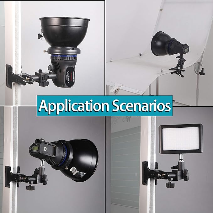 WELLAMKING 2PCS Photo Studio Reflector Holder 180 Rotation Heavy Duty Tripod Metal Clamp Holder with 1/4" & 3/8" Screw Adapter for Photo Studio Screen Backdrop Umbrella Light Stand