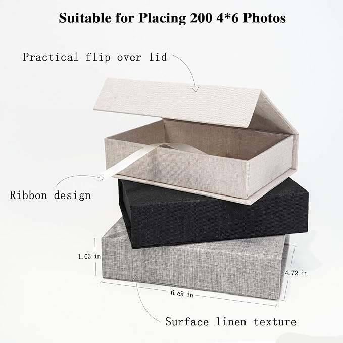 Vienrose Linen 4" x 6" Photo Cases and Postcard Keeper Storage Container Box 1Pcs for Photo, Postcard, Decorative Paper, Black