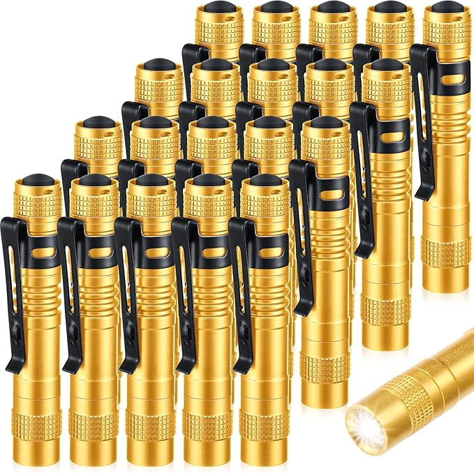 Hortsun 20 Pcs Mini Pen Light Flashlights Christmas Gifts for Men Pocket Flashlights Pen with Clip Small LED Handheld Slim Torches Without Battery(3.54 Inch,Yellow)