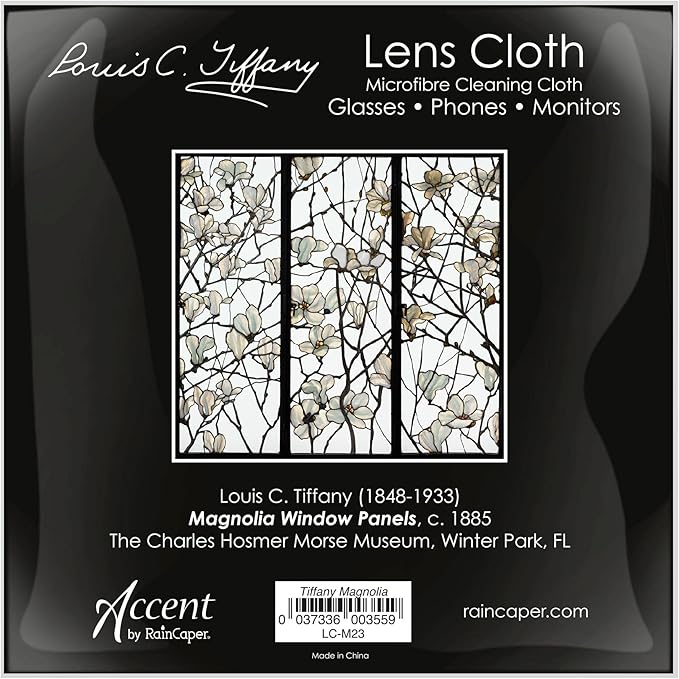 Quality Microfiber Lens Cleaning Cloth - 6”x6” - for Eyeglasses, Sunglasses, Phones, Screens, Blue-Light Glasses, Monitors - Fine Art Design - Tiffany Magnolia