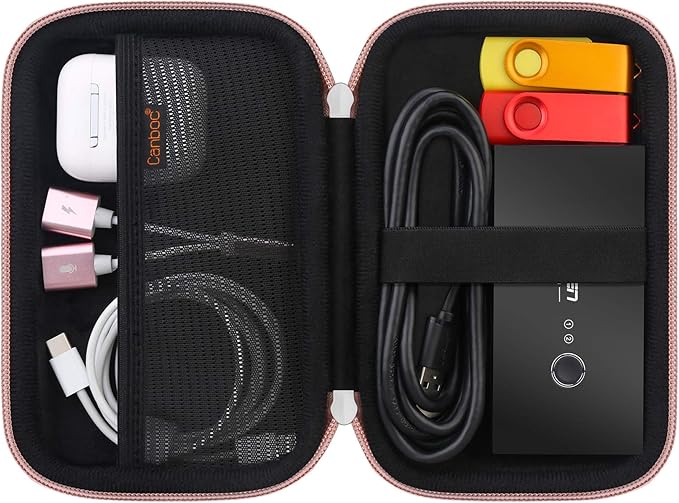 Canboc Carrying Case for MacBook Air Pro Charger MagSafe/MagSafe 2 Power Adapter, iPhone 16/16 Pro MagSafe Charger, USB C Hub, Type C Hub, USB Multiport Adapter, Hard Bag, Rose Gold+Black
