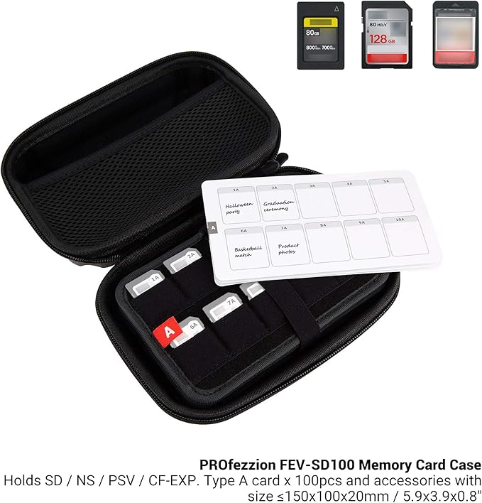 PROfezzion 100 Slot Shockproof Memory Card Case - Weather Resistant SD Card Holder for Nintendo Switch, PS Vita, CFexpress, SDXC, SDHC, with Detachable Case, Gray