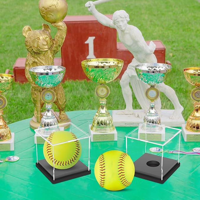 2PCS Softball Display Case Acrylic Clear Display Box Baseball Tennis Golf Protected Stand for Signed Memorabilia Large 12 Inch Sports Game Ball Storage Box