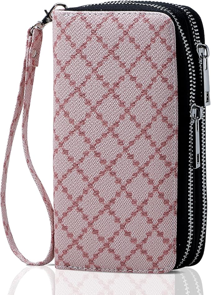 Cellphone Wallet for Women Dual Zipper Long Purse with Removable Wristlet