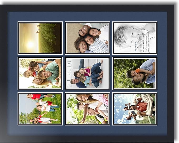 Art to Frames Double-Multimat-1048-837/89-FRBW26079 Collage Photo Frame Double Mat with 9-5x7 Openings and Satin Black Frame